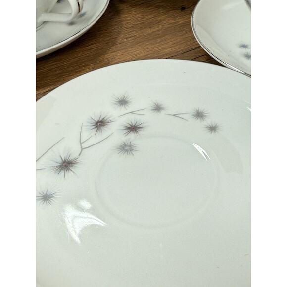 Set Of Four Vintage Creative Fine China Platinum Star Burst Coffee / Tea - Picture 4 of 5